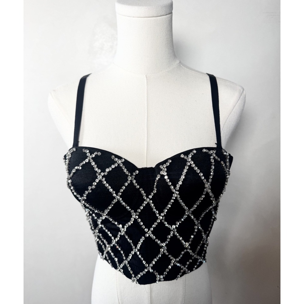 Julia Women's Rhinestone Black and Jewel Corset‎ Top Glam Sexy Vamp Sx M/L